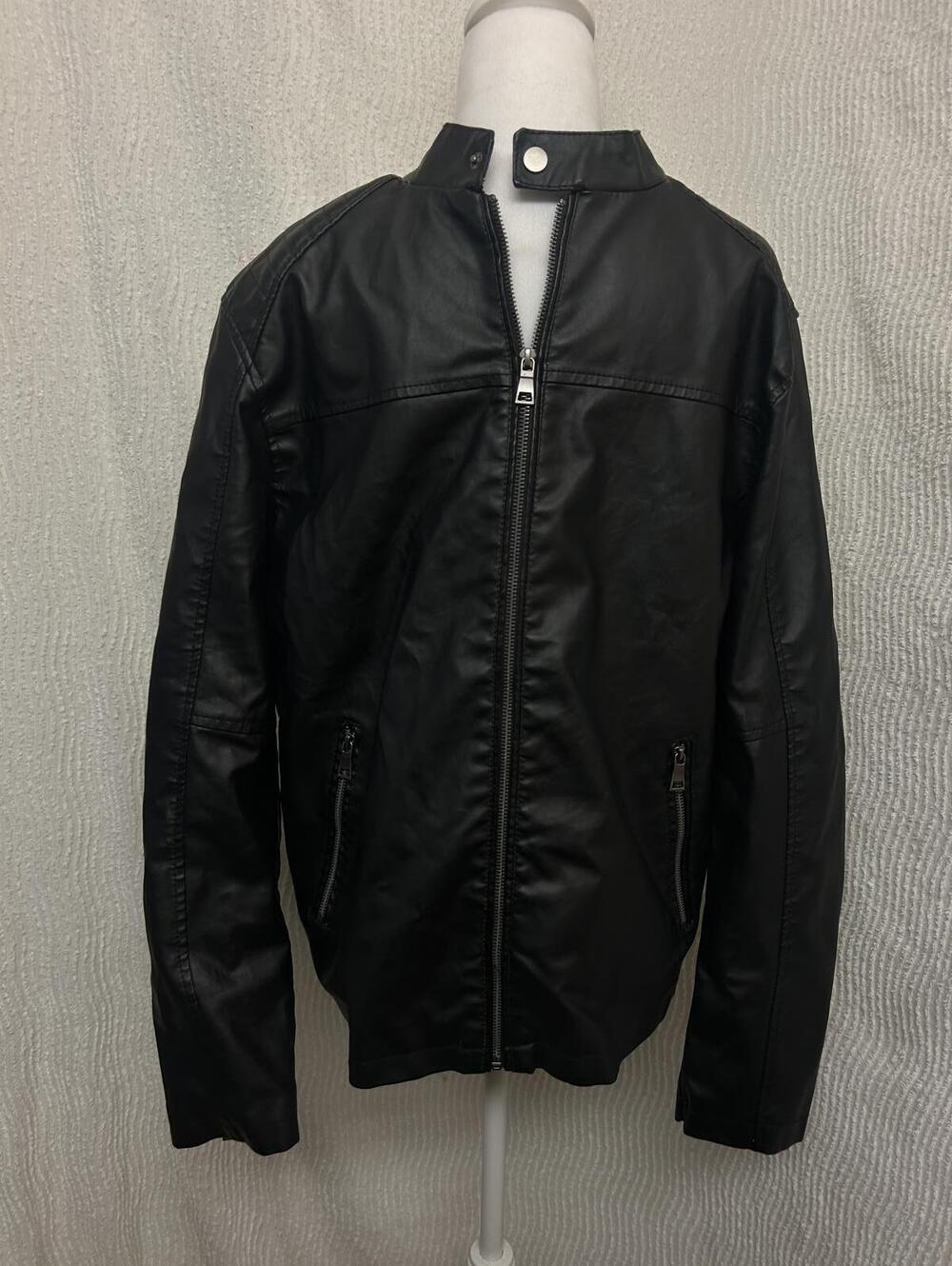 Barneys Vegan Leather Moto Jacket Men’s Small Black Zip Sleeve Modern